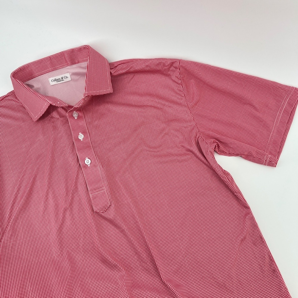 Collars & Co Mens XL Tall Red White Gingham Check Dress Collar Polo Shirt NWOT‎